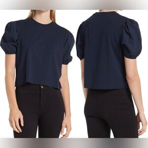 French Connection Petrine Puff Sleeve Cropped Shirt, Size L